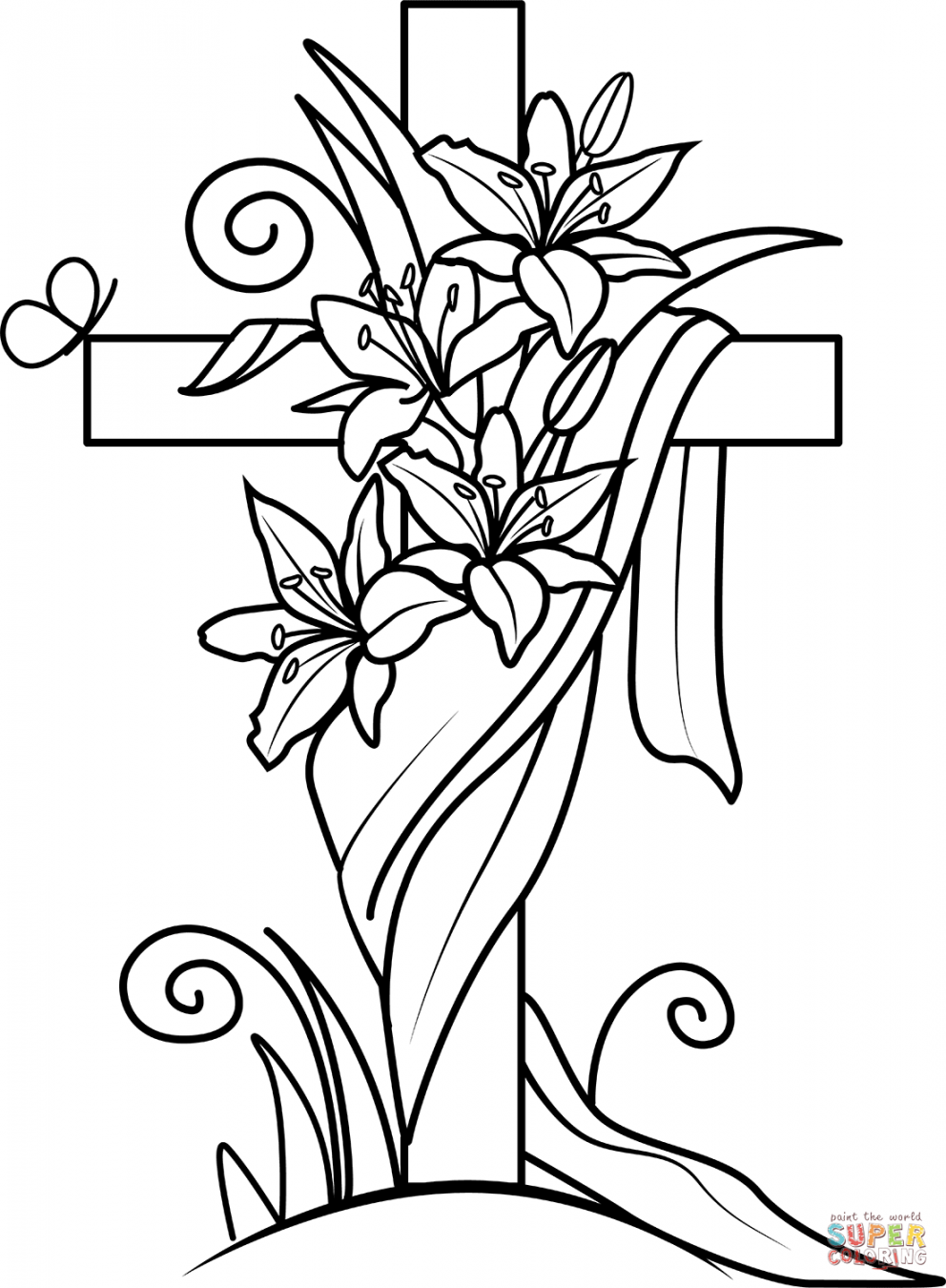 Easter Cross and Lilies coloring page  Free Printable Coloring Pages