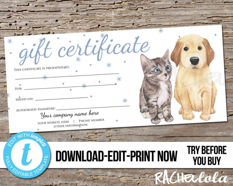 Editable Custom Printable Pet Gift Certificate Template Dog - Etsy