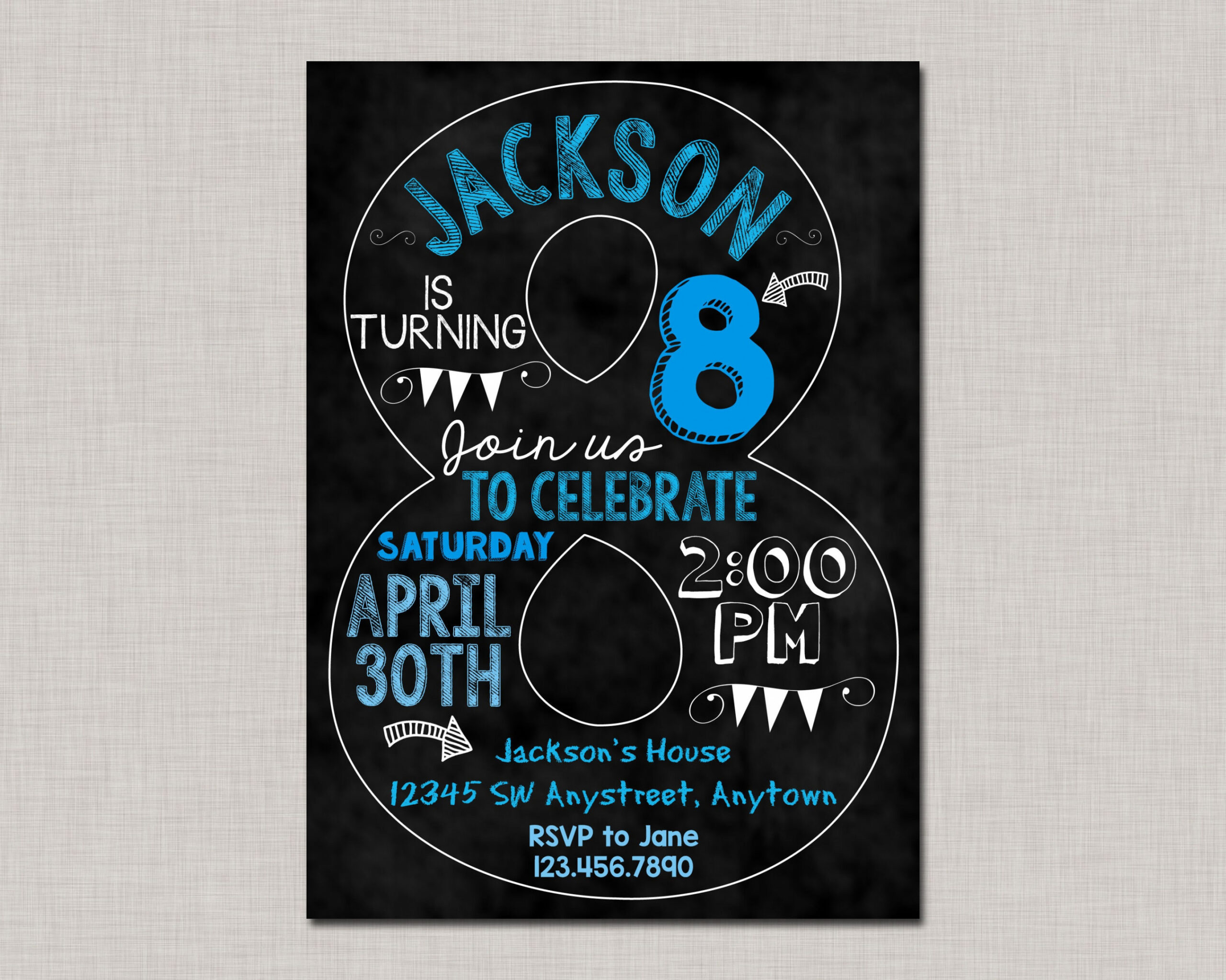 Eighth Birthday Invitation th Birthday Invitation Boy - Etsy