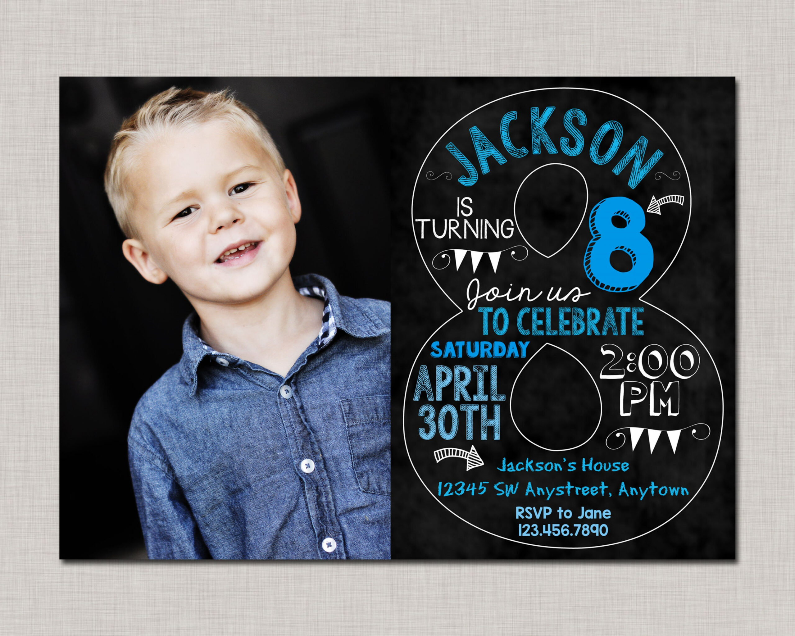 Eighth Birthday Invitation th Birthday Invitation Boy - Etsy UK