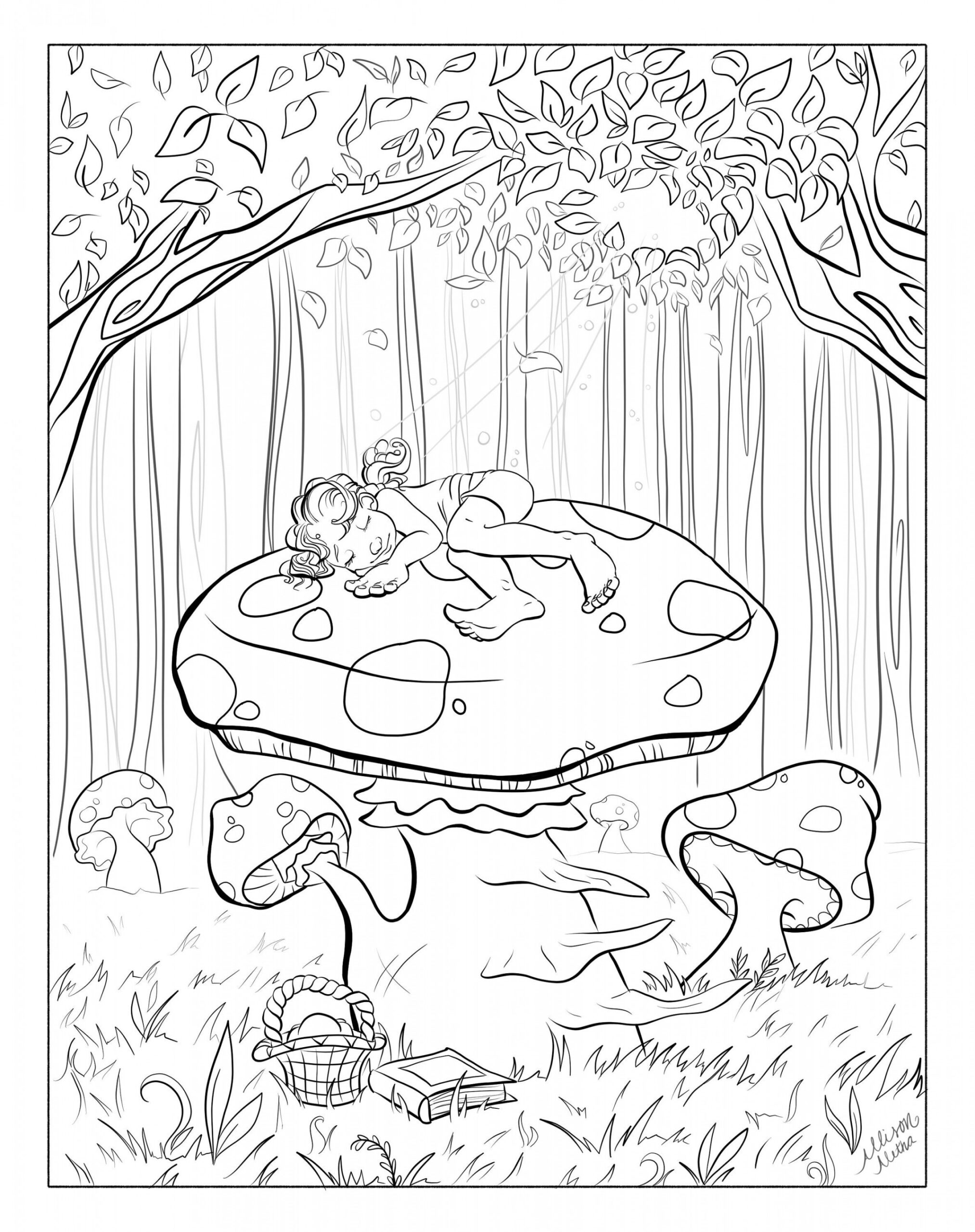 Enchanted Forest Mushroom Coloring Page Full Scene Coloring - Etsy