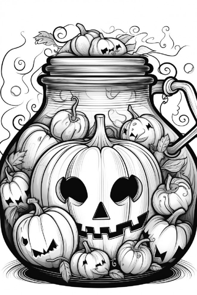 Enchanting Halloween Magic: Pumpkin in a Jar Coloring Pages - Etsy