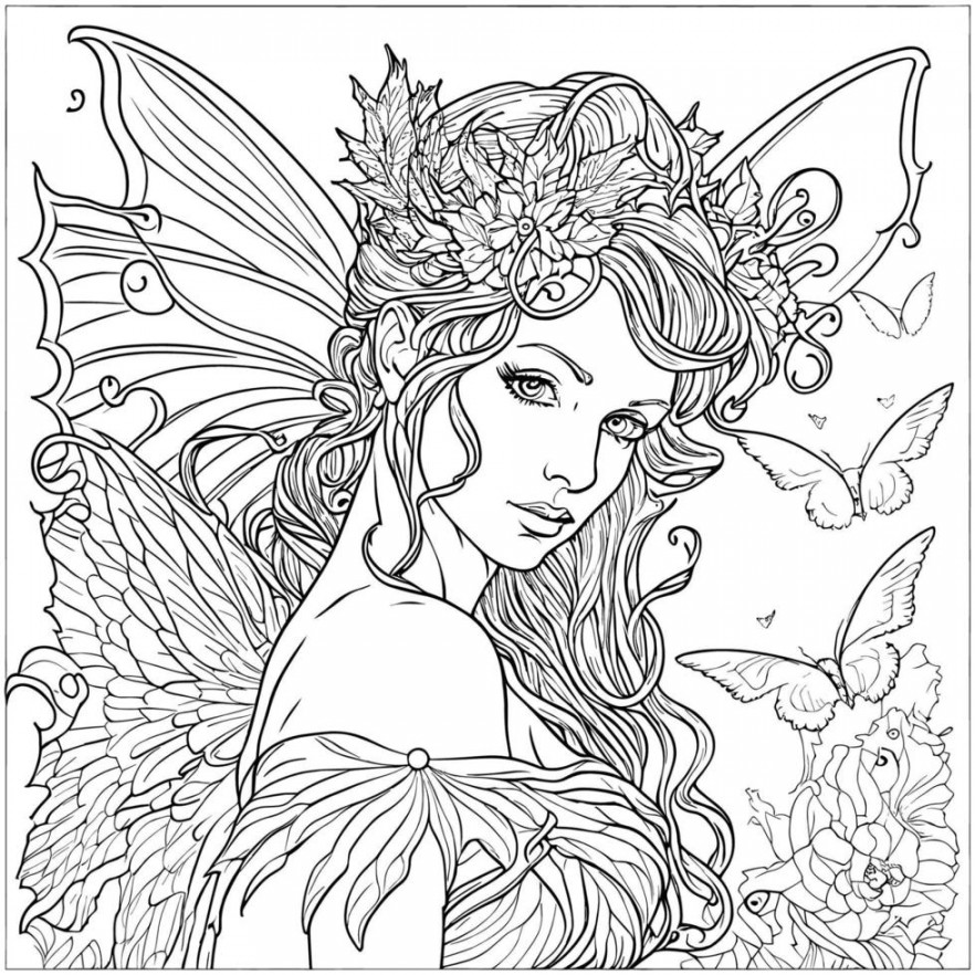 Fairy adults coloring page line art  Vector Art at Vecteezy