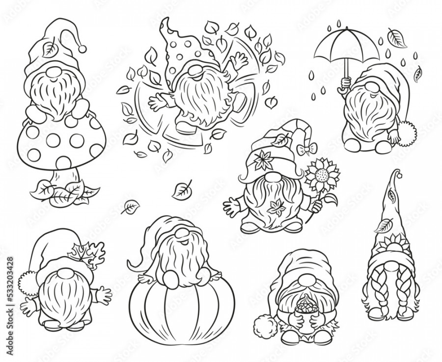 Fall doodles gnomes coloring book