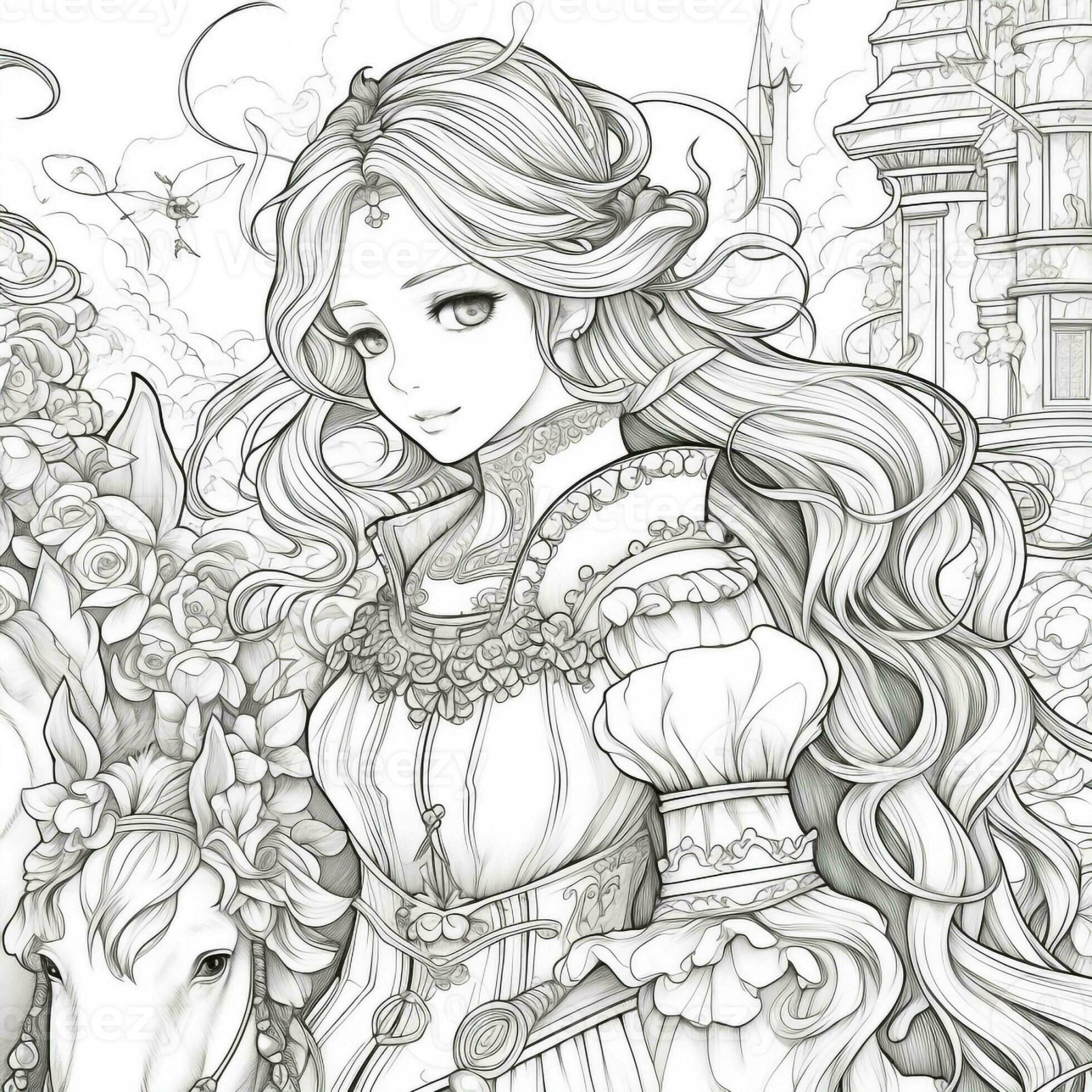 Fantasy Anime Girl Coloring pages  Stock Photo at Vecteezy