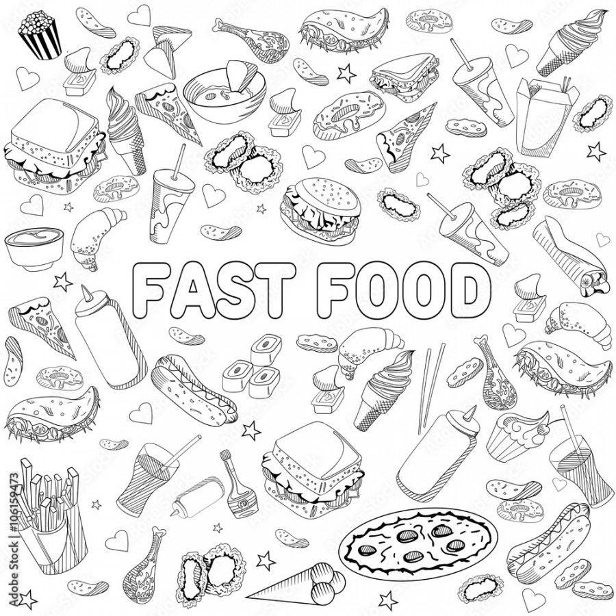 Fast food coloring book design vector line art Stock-Vektorgrafik