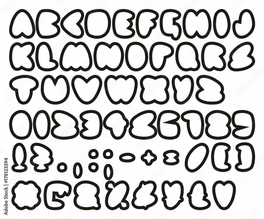 Fat Bubble Outline Simple Freehand Vector Font with Uppercase