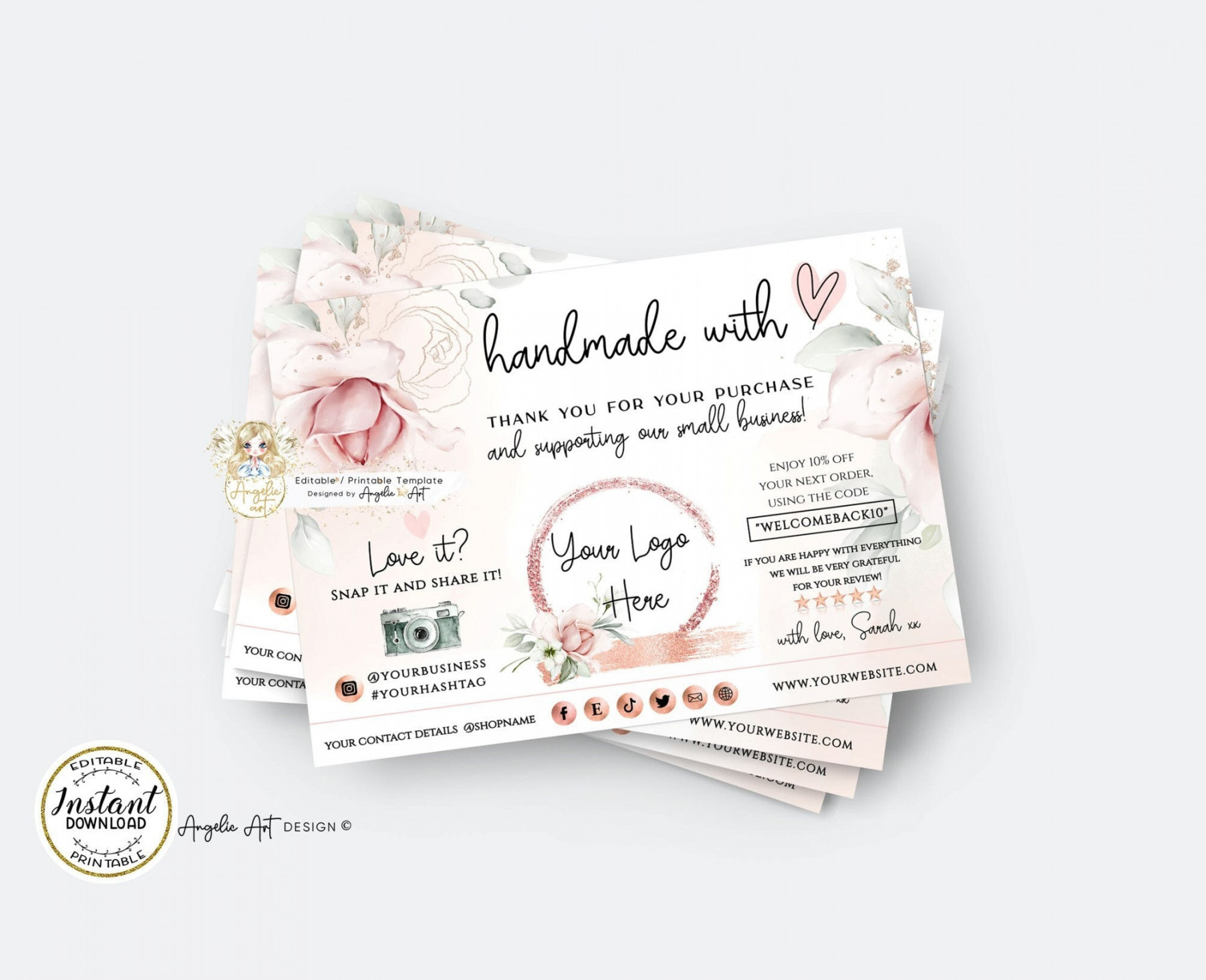 FLORAL Handmade With Love Business Insert Card Template - Etsy