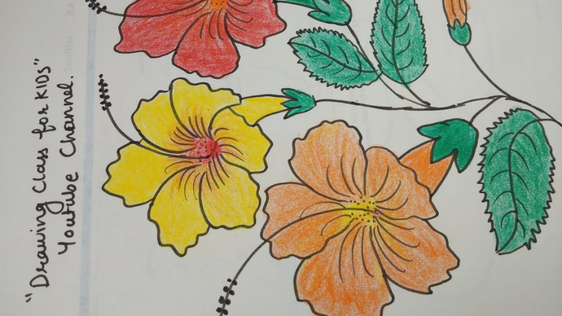 Flower drawing easy for kids/ hibiscus flower drawing / jasood flower