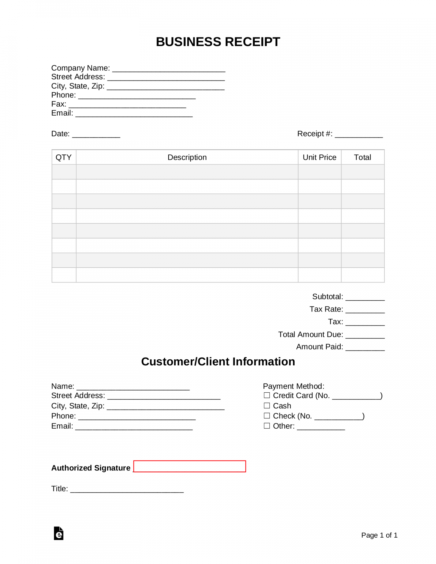 Free Business Receipt Template - PDF  Word – eForms