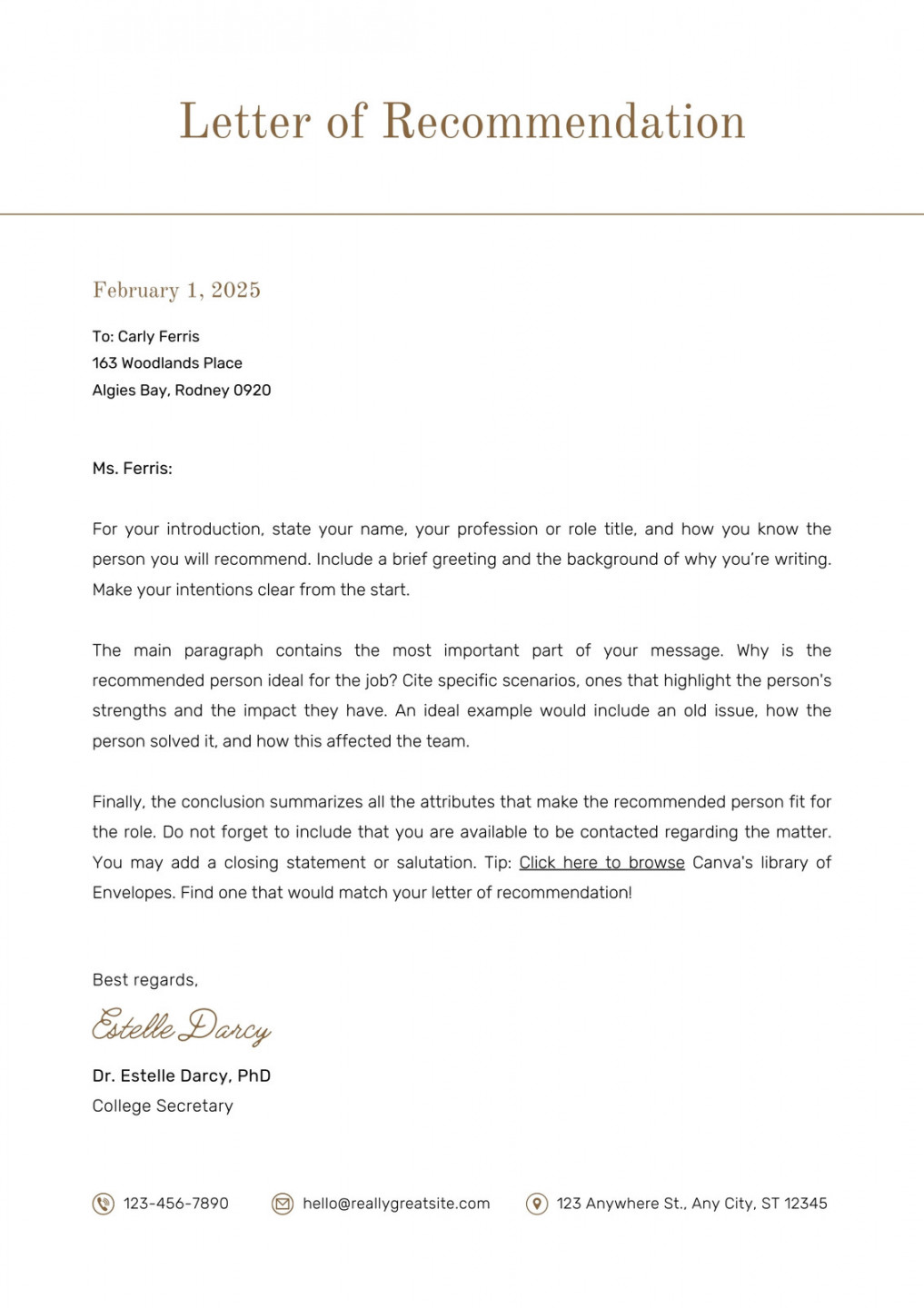 Free printable letter of recommendation templates  Canva