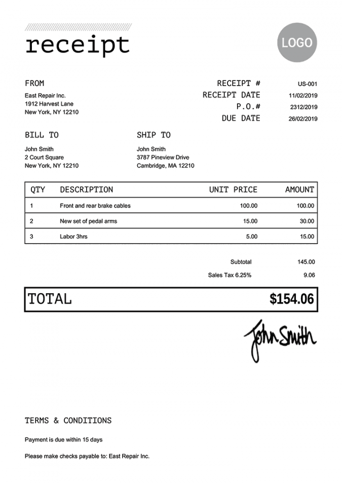 Free Receipt Templates  Print & Email Receipts as PDF