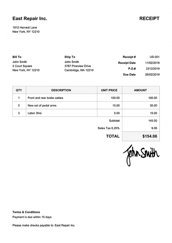 Free Receipt Templates  Print & Email Receipts as PDF