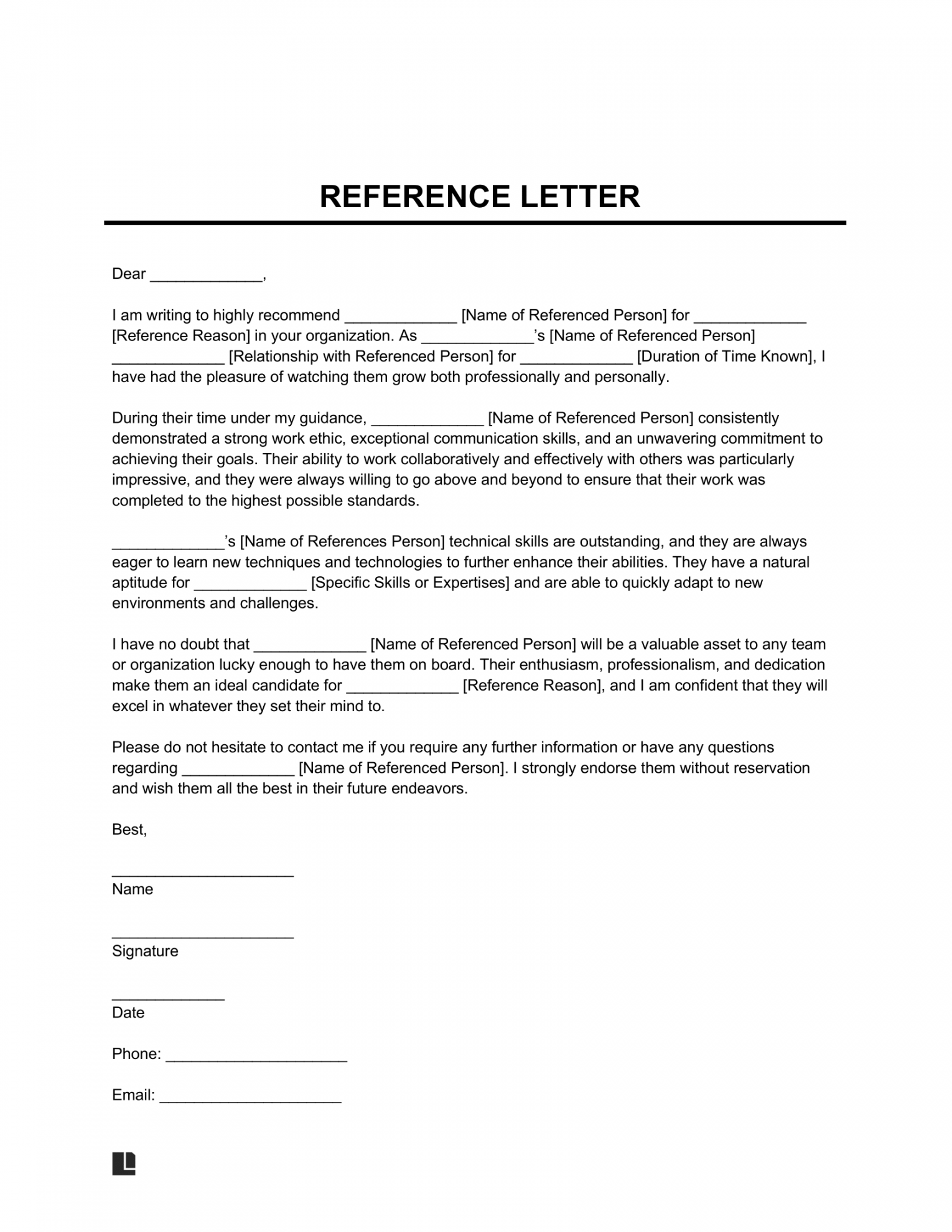 Free Reference Letter Template  PDF & Word  Legal Templates