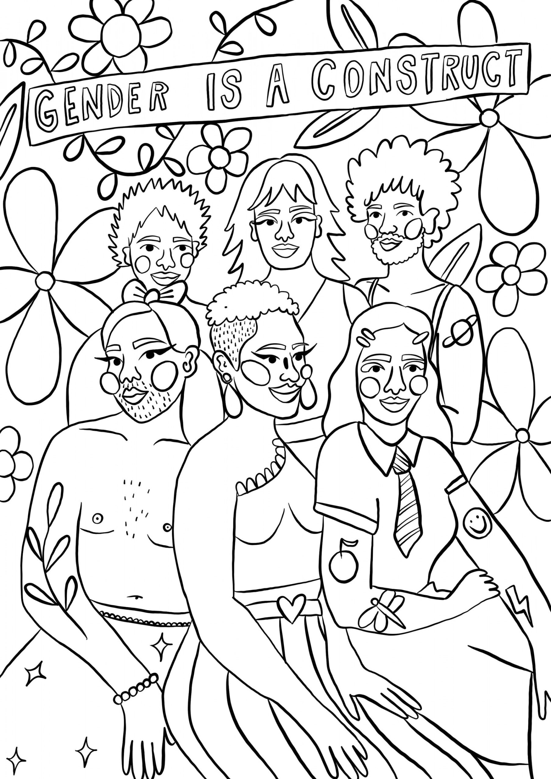 Gender is a Construct LGBT Colouring Sheet Digital Download