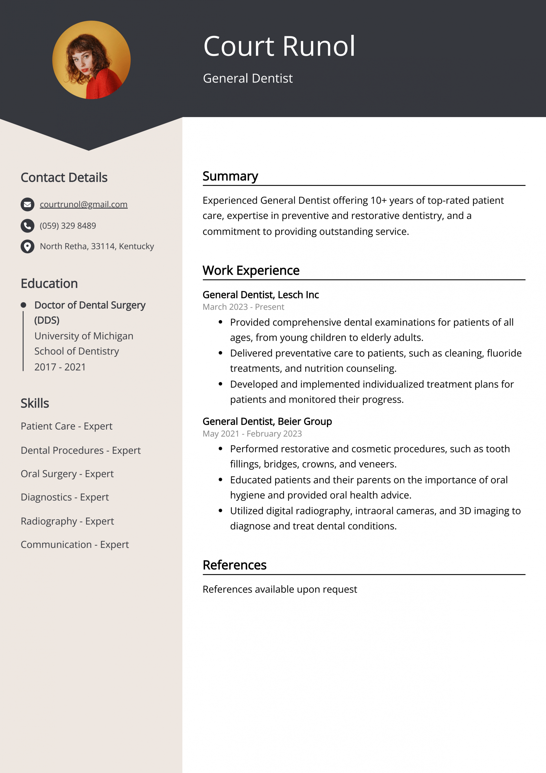 General Dentist Resume Example (Free Guide)