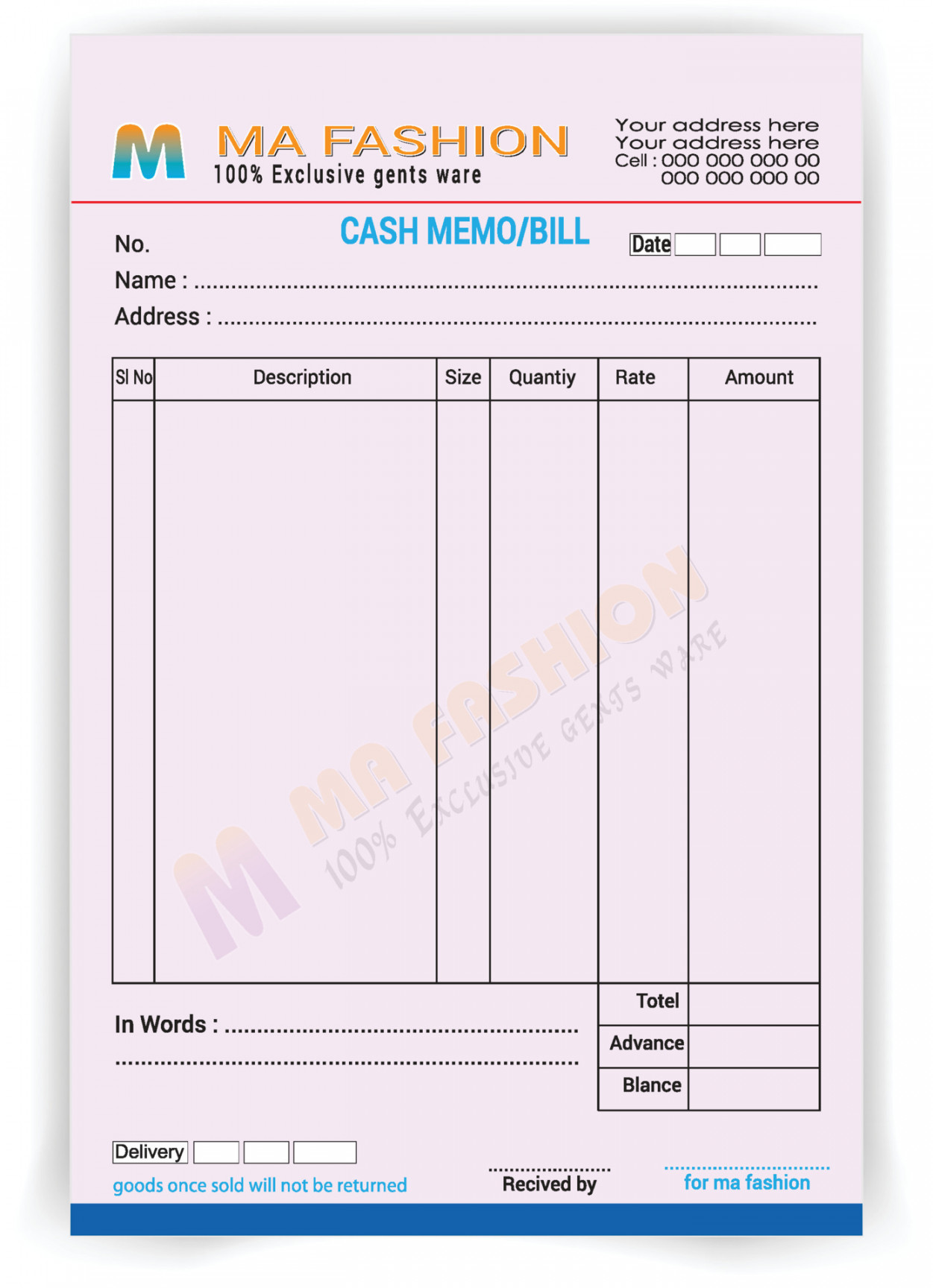 Geschäftszahlung Cash Memo Rechnung Vektor Template Design