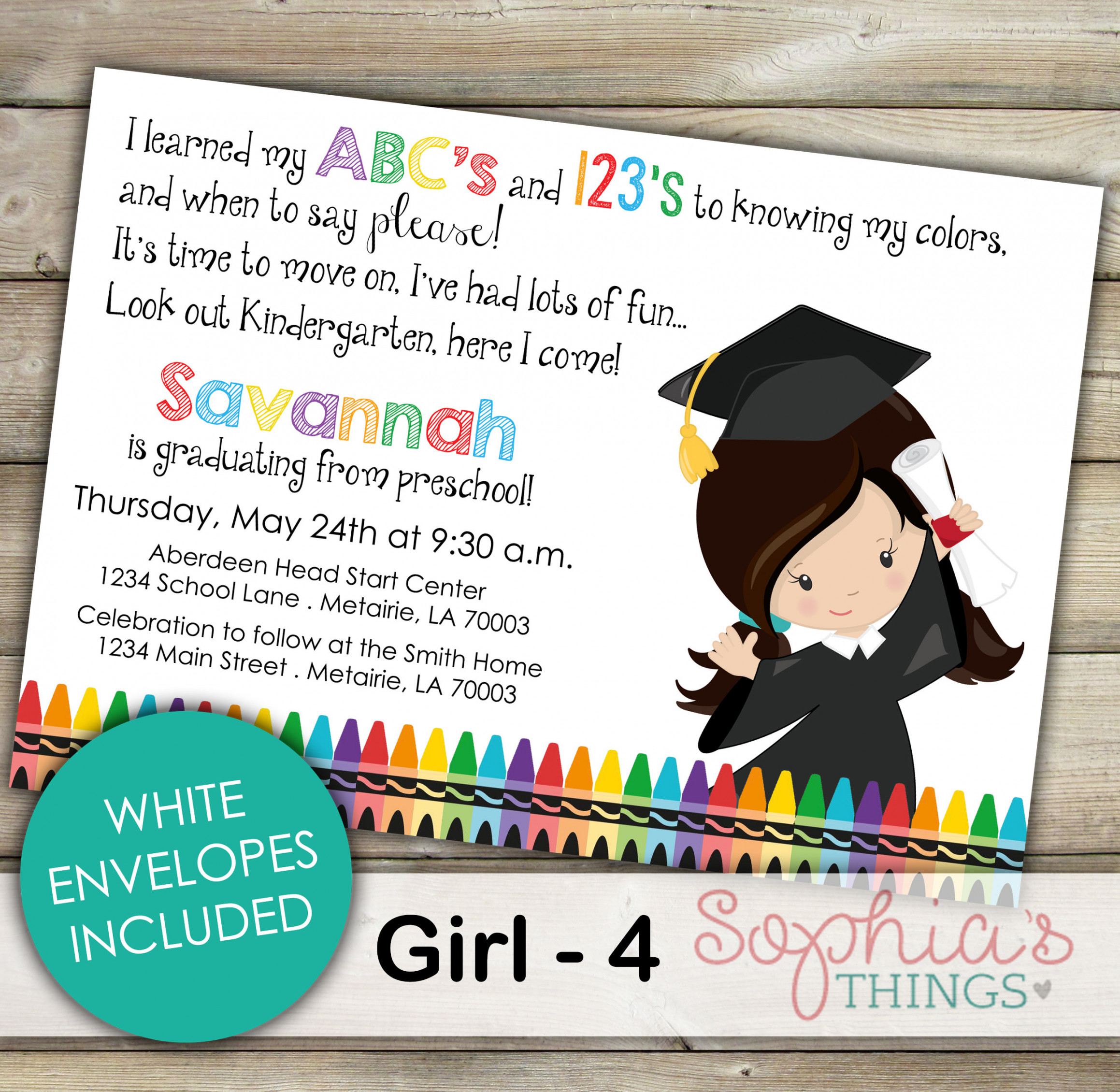 Girls Preschool Graduation Invitation Pre-School Graduation - Etsy