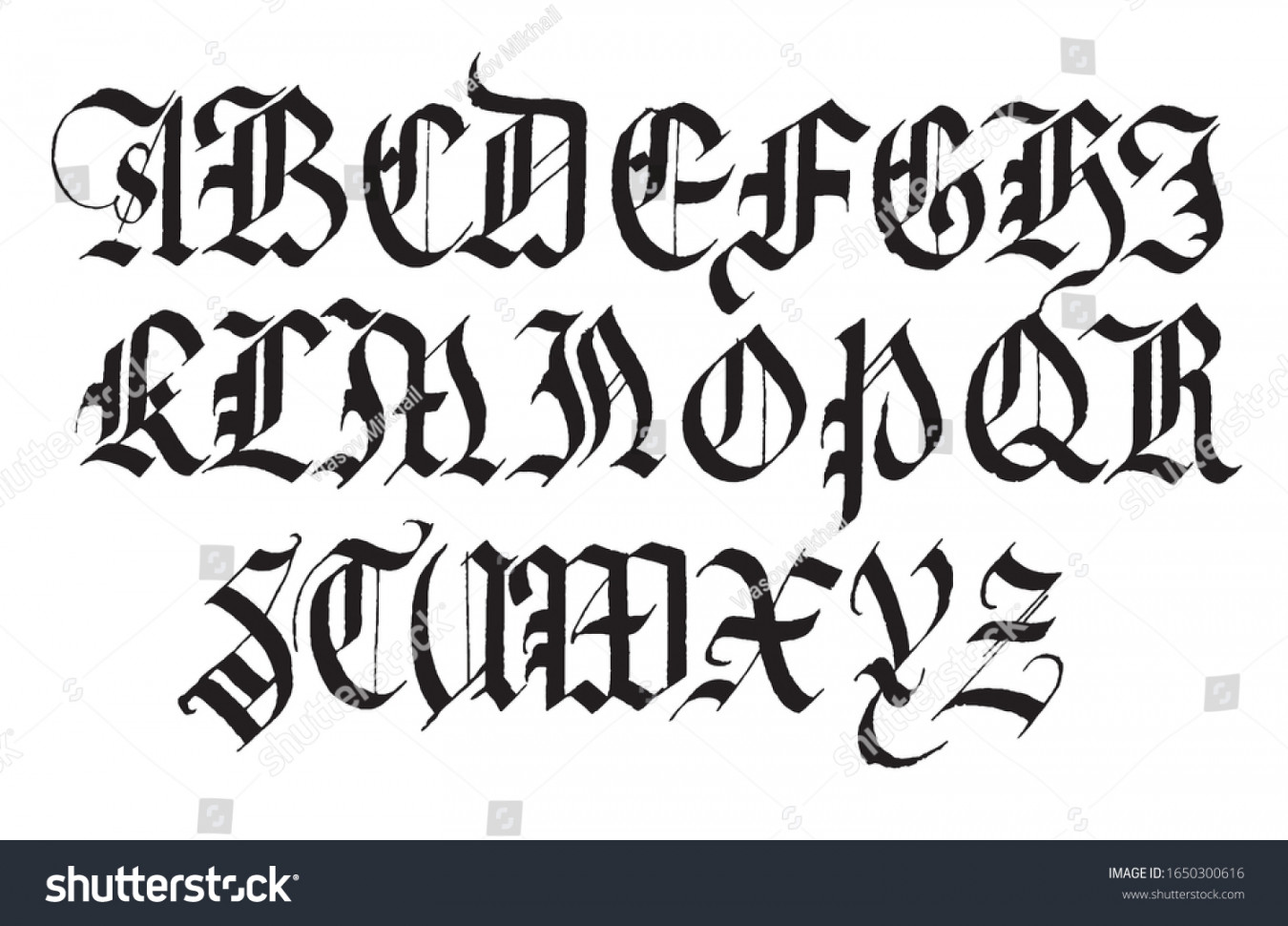 Gothic Blackletter Capital Letters Alphabet Stock Vector (Royalty