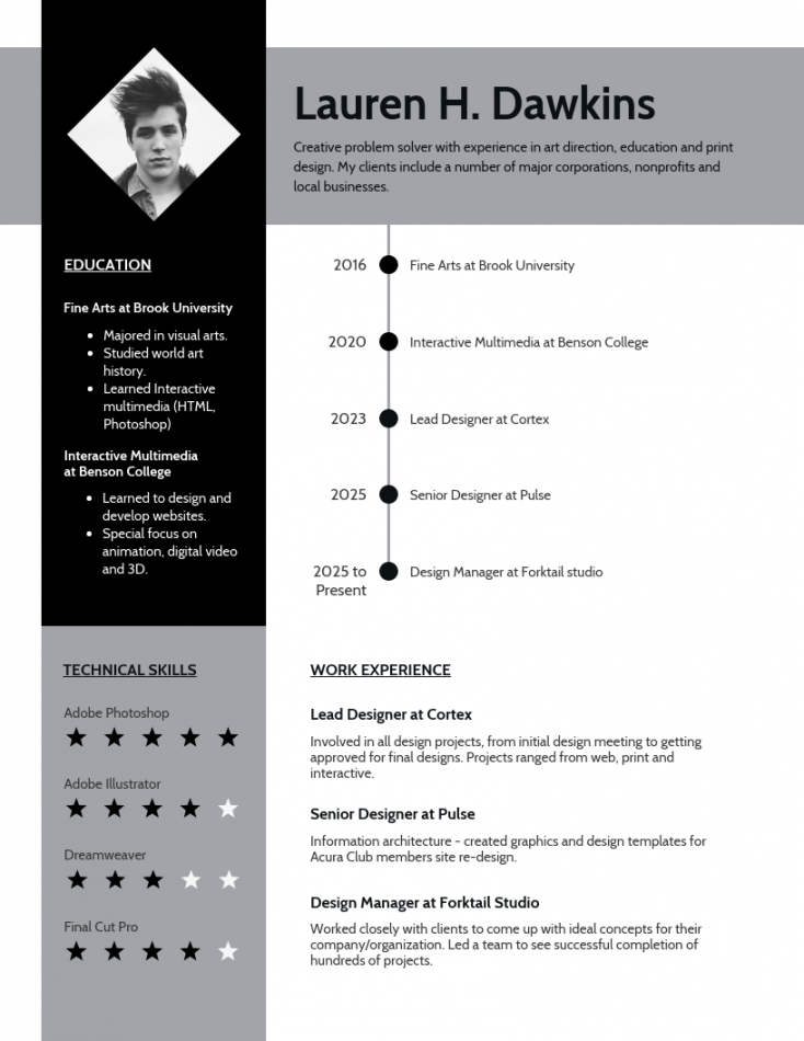 Gray Creative Timeline Simple Resume - Venngage