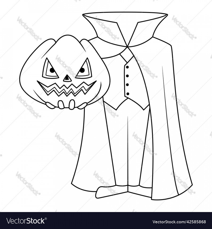 Halloween man with pumpkin for head coloring page Vector Image