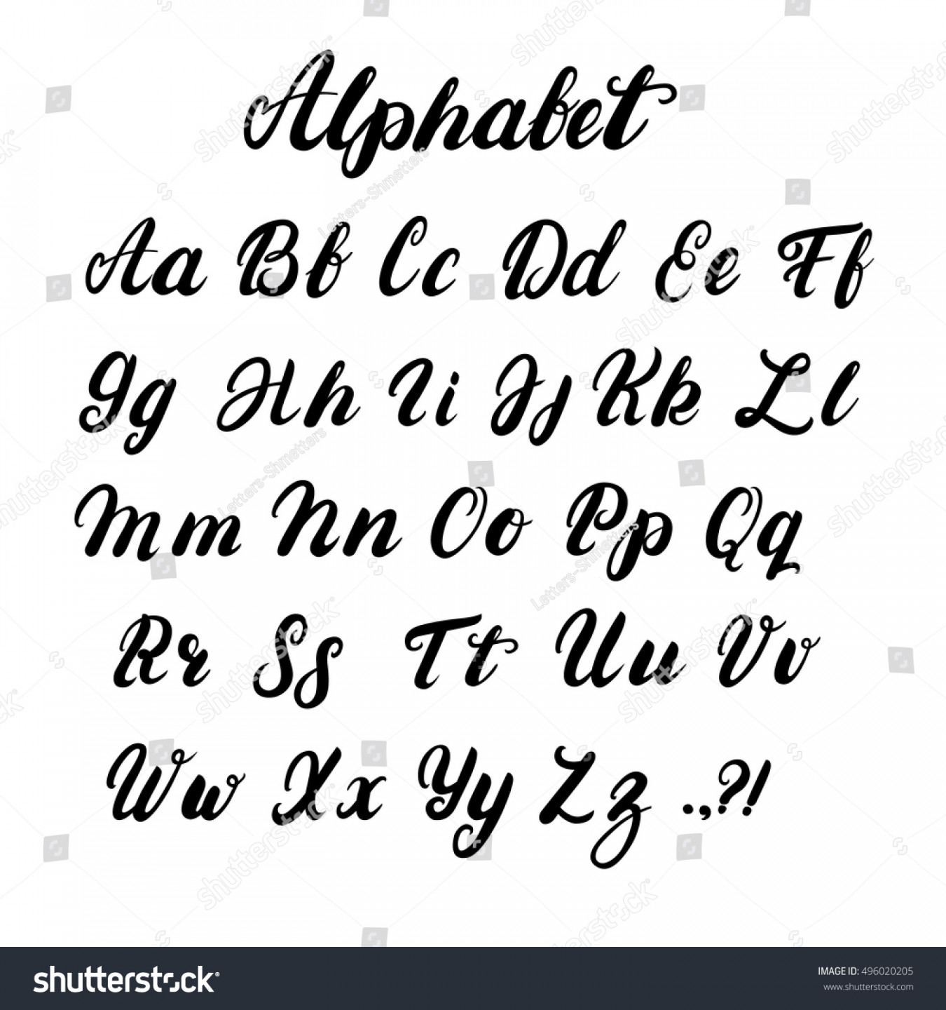 Hand Written Lowercase Uppercase Calligraphy Alphabet: Stock