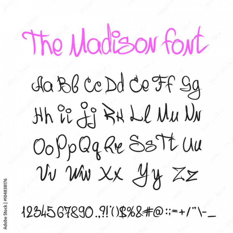 Handwritten calligraphy font letters, numbers, alphabet Stock