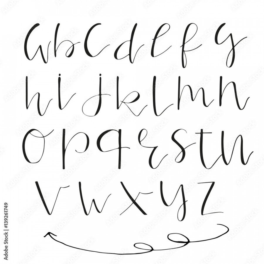 Handwritten calligraphy ink font. Unique alphabet