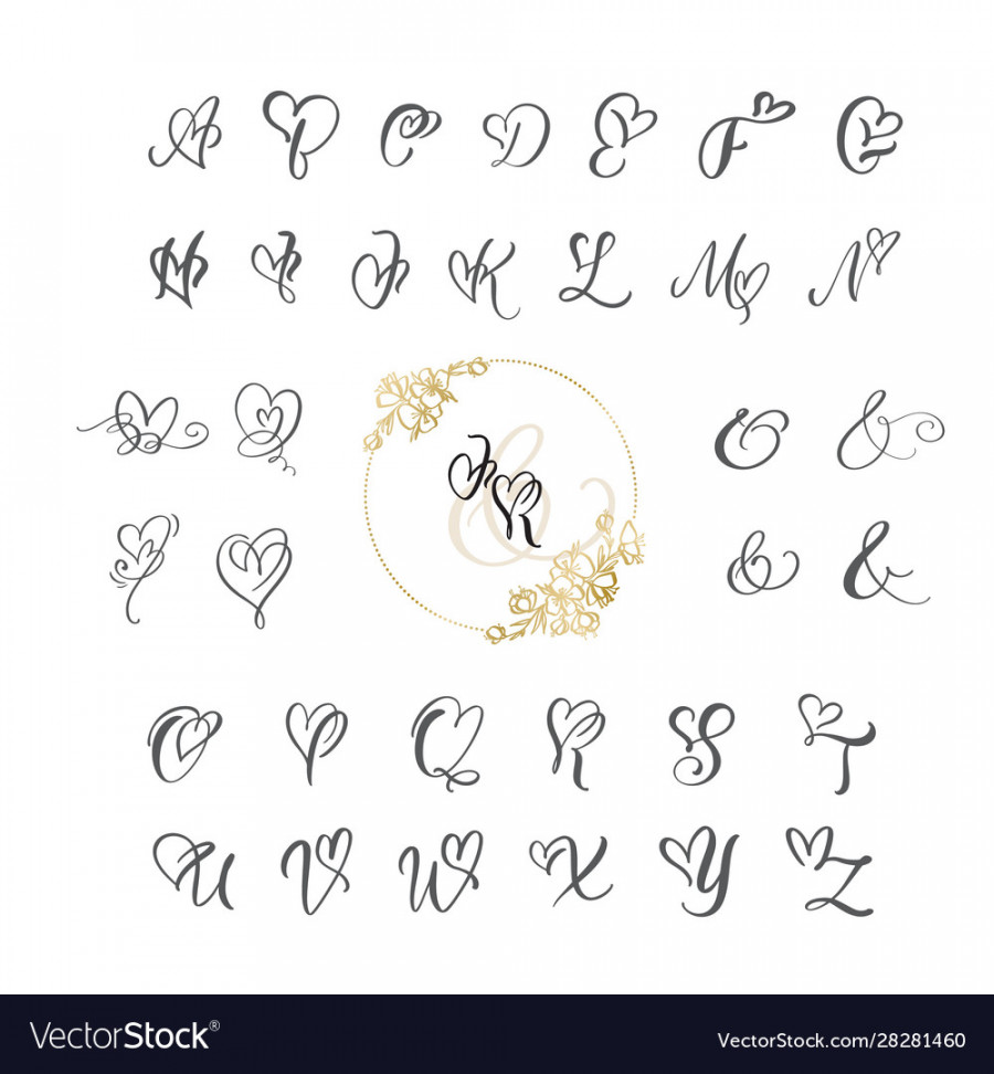 Handwritten heart calligraphy monogram alphabet Vector Image