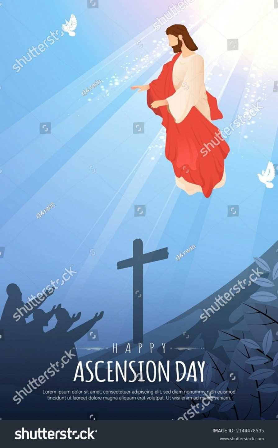 Happy Ascension Day Design with Jesus Christ in Heaven Vector