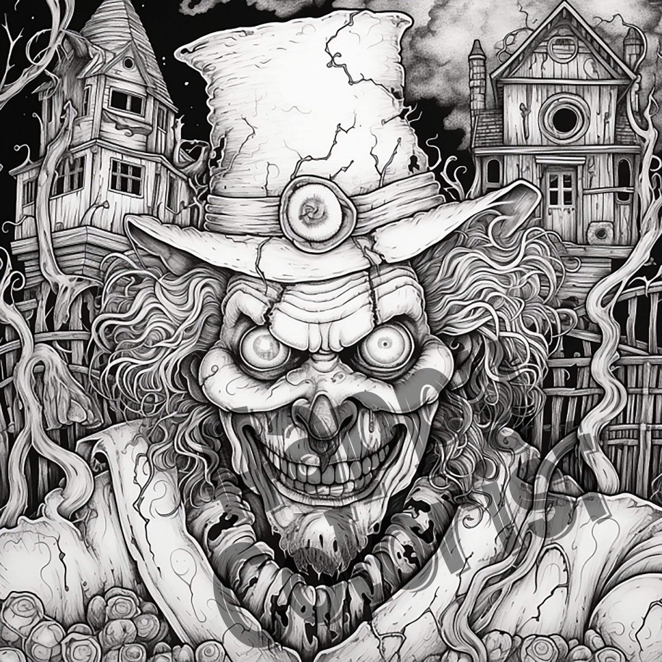 Haunted Halloween Adult Coloring Pages  Horror Coloring - Etsy UK