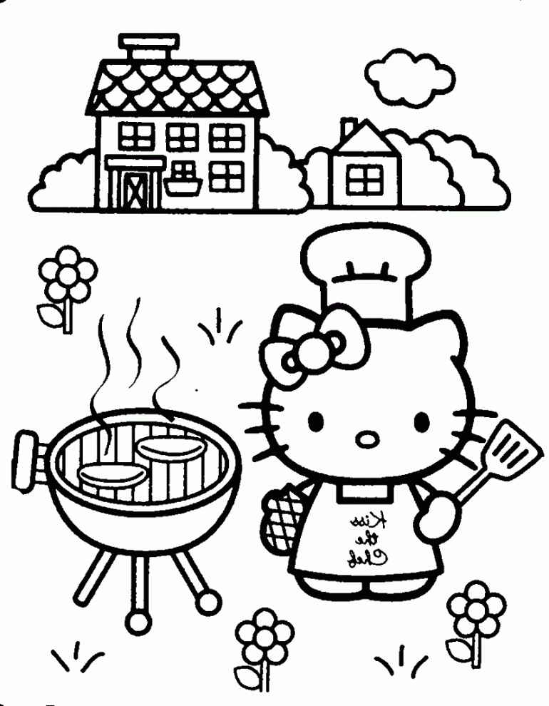 hello kitty coloring pages cooking  Educative Printable  Trang