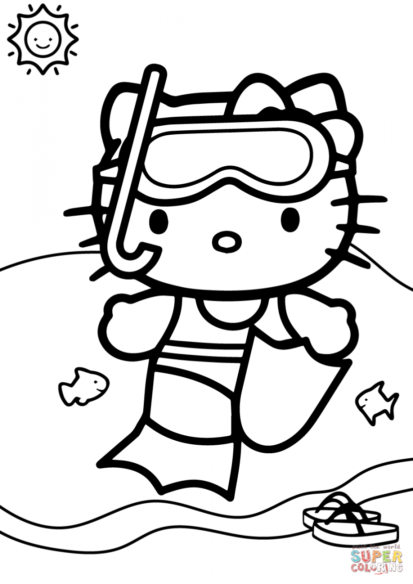 Hello Kitty Goes Swimming coloring page  Free Printable Coloring