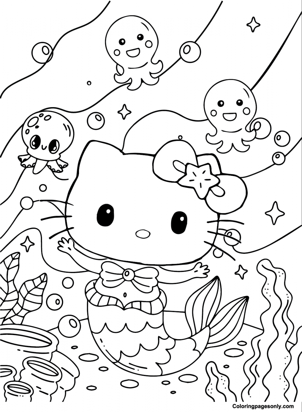 Hello Kitty Mermaid Coloring Pages Printable for Free Download