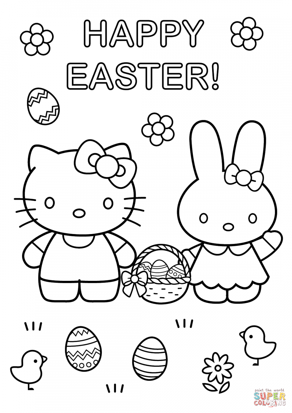 Hello Kitty with Easter Bunny coloring page from Hello Kitty