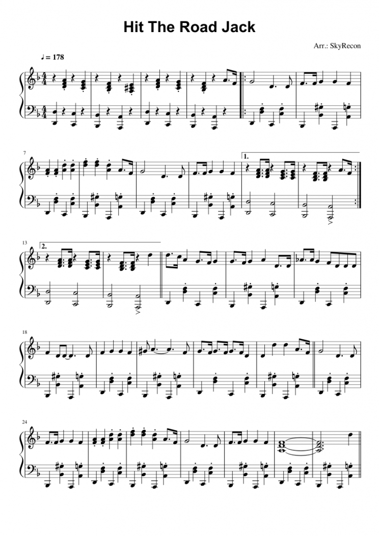 Hit The Road Jack Sheet music for Piano (Solo)  Musescore