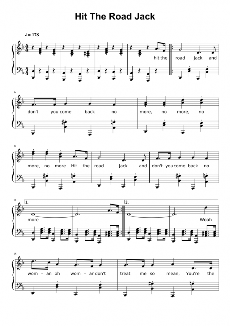 Hit the road Jack Sheet music for Piano (Solo)  Musescore