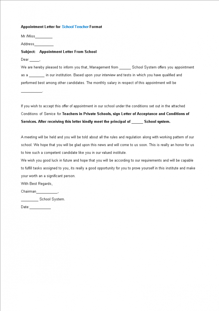 How to draft an Appointment Letter for a School Teacher? Download