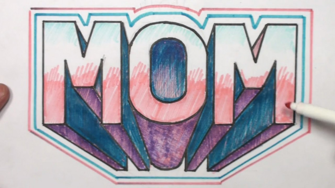 How to Draw D Block Letters MOM in One Point Perspective - MAT