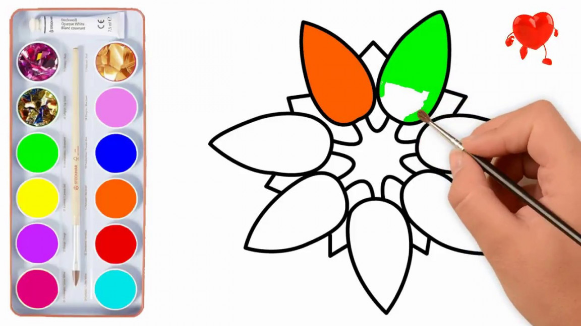 How To Draw Flowers With  Petal  Coloring Page For kids  Art Colours For  Kid With Colored Tickler