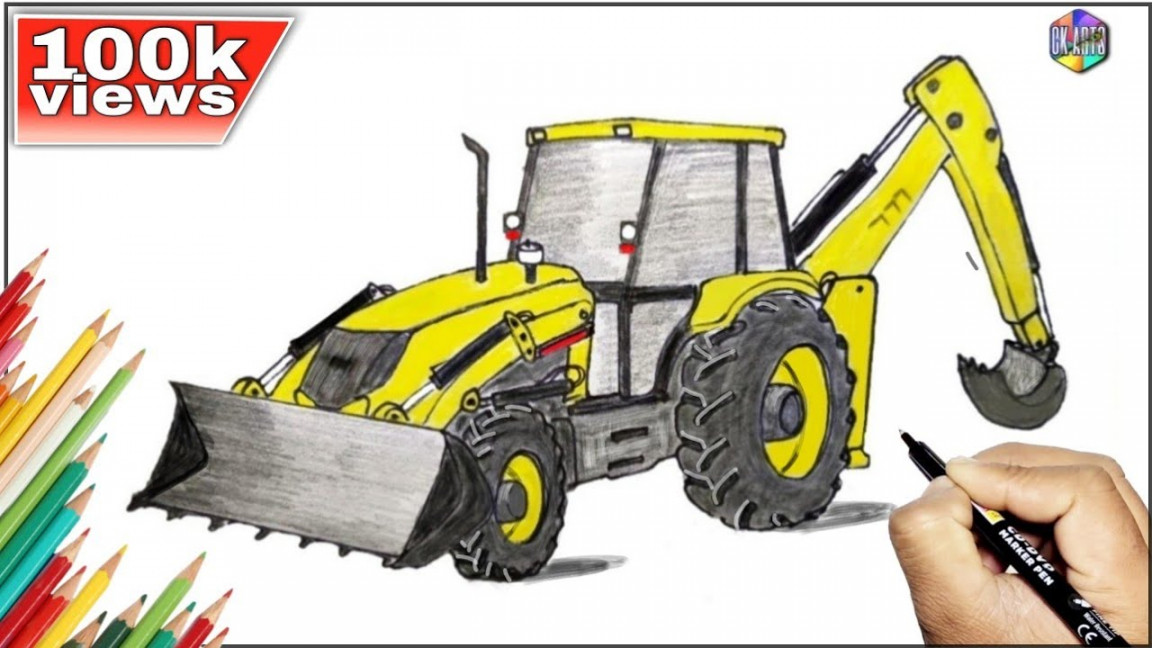 How to draw Jcb Excavator machine I Jcb Drawings by ck arts