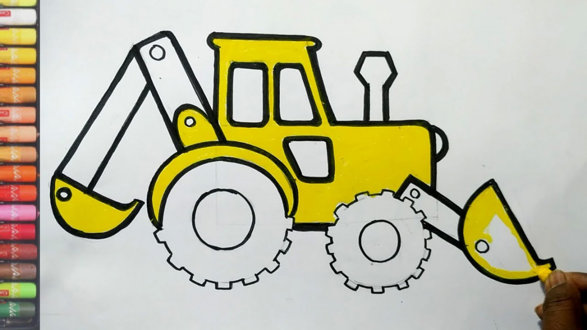 how to draw jcb very easy step by step,how to draw excavator very easy with  oil pastel color