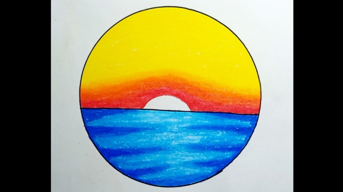 How To Draw Sunset Scenery Easy For Kids Drawing Sunset Scenery In A Circle