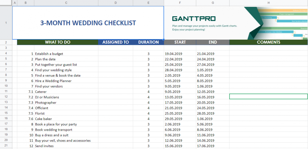 How to plan a wedding in  months checklist  Excel Template