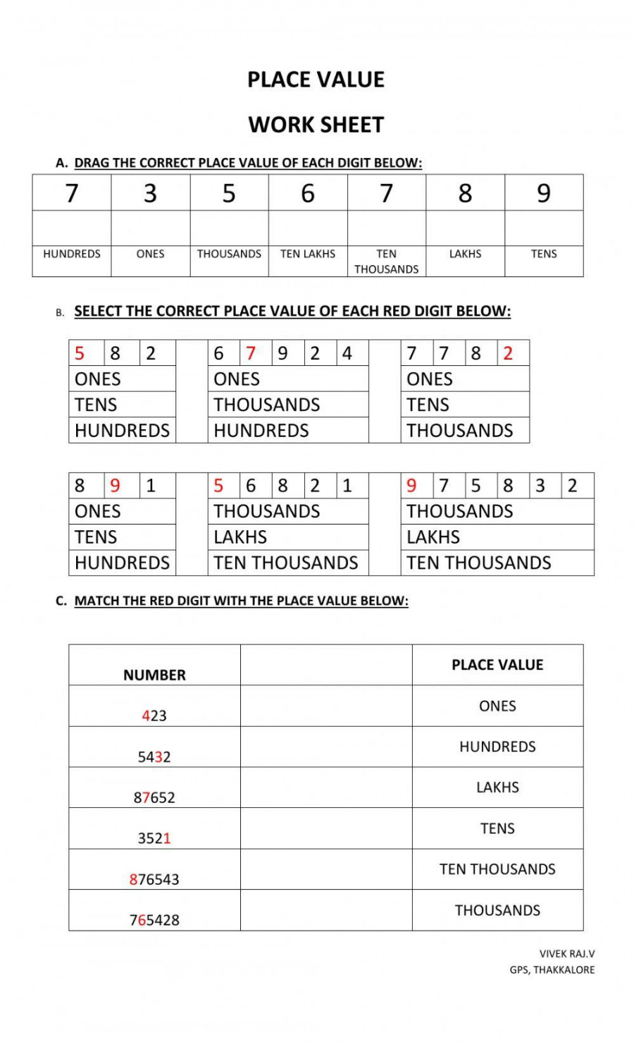 Indian place value worksheet  Live Worksheets