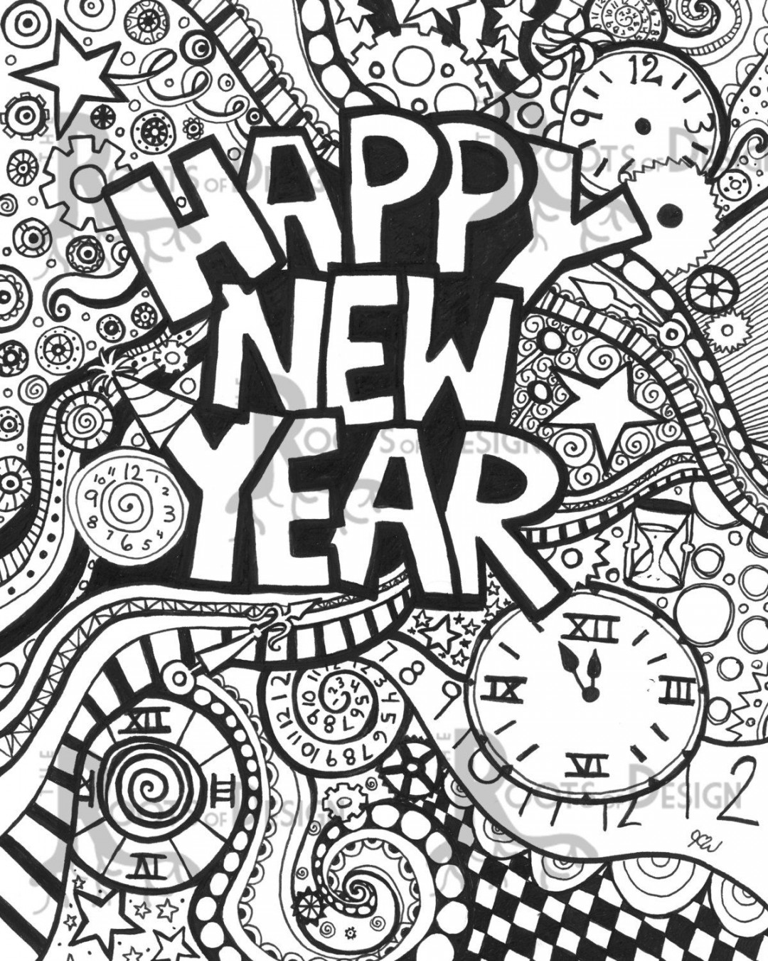 INSTANT DOWNLOAD Coloring Page Happy New Year Art Print - Etsy