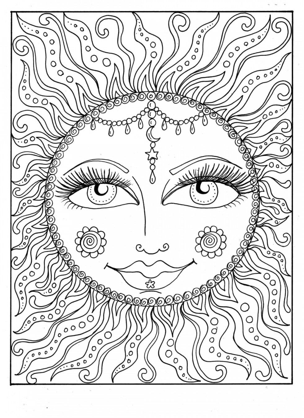 Instant Download SUN Summer Coloring Page Adult Coloring Page to