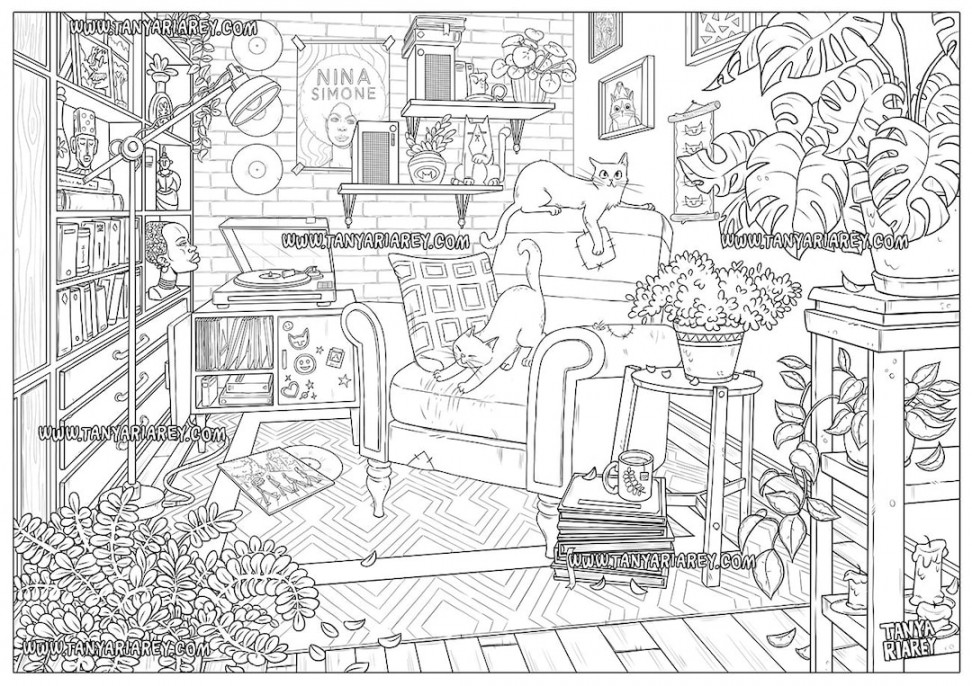 Interior Coloring Page Aesthetic Room Detailed Coloring - Etsy