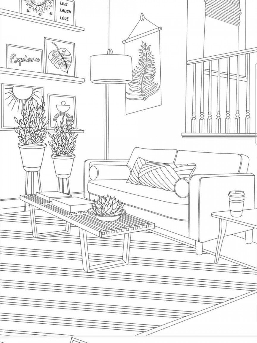 Interior design coloring pages (vol ), Printable adult coloring pages,  Instant download