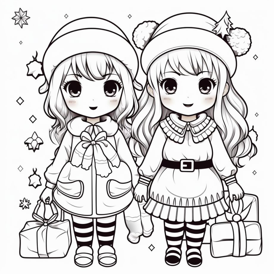 Kawaii Cute Christmas Coloring Pages